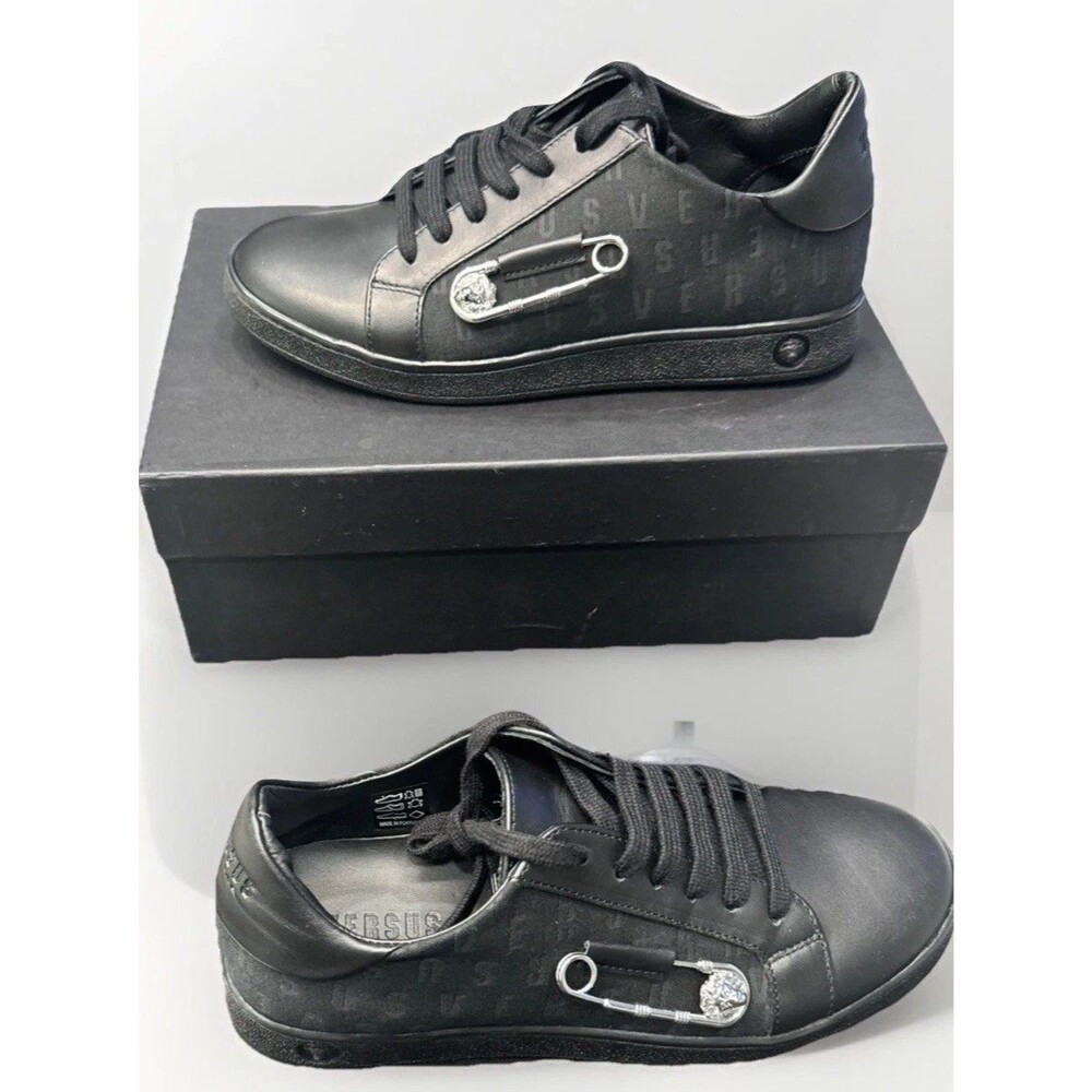 Versace Versus Lionhead Safety Pin Sneaker Size 36 US 6 Black Leather NWB